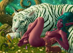 1girls areolae ass barefoot breasts feet female looking_at_viewer night_elf nipples nude solo_focus toes tyrande_whisperwind world_of_warcraft zep