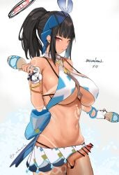 1futa balls big_breasts big_penis blue_archive breasts censor_bar censored clothed clothing cosplay erection futa_only futanari genshin_impact huge_breasts human light-skinned_futanari light_skin mostly_nude mualani_(genshin_impact) mualani_(genshin_impact)_(cosplay) nebaneba penis rio_(blue_archive) solo standing tan tanline tsukatsuki_rio