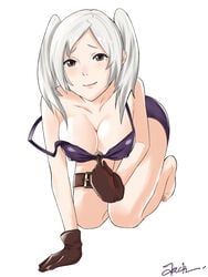 1girls bikini breasts brown_eyes clothing feet female fire_emblem fire_emblem_awakening fire_emblem_heroes gloves j@ck nipples_visible_through_clothing purple_bikini robin_(fire_emblem) robin_(fire_emblem)_(female) smile twintails white_background white_hair