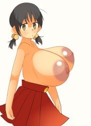 1girls aged_up areolae black_hair breasts female female_only himemiya_aisu huge_breasts kaai_yuki looking_at_viewer nipples open_mouth pleated_skirt red_skirt short_twintails skirt solo solo_female topless topless_female twintails vocaloid yellow_eyes