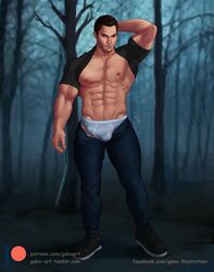 1boy abs bulge bulging celebrity derek_hale gabo_artist male male_only muscular outdoors sequence sequential_set shirt_pulled_behind_neck solo teen_wolf tyler_hoechlin underwear undressing