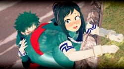 facesitting green_outfit hero_outfit_(mha) incest inko_midoriya izuku_midoriya izuku_midoriya_(cosplay) izuku_midoriya_(hero_outfit) mother_and_son musk my_hero_academia qxdt sniffing_ass