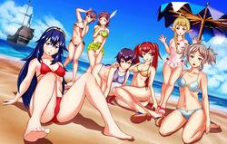 6+girls 7girls ahoge armpits ass barefoot beach bikini black_swimsuit blonde_hair blue_bikini blue_eyes blue_hair blue_sky blue_swimsuit blush braid breasts brown_eyes brown_hair clavicle cleavage cloud covered_navel cynthia_(fire_emblem) elf erect_nipples erect_nipples_under_clothes feet female female_only fingernails fire_emblem fire_emblem_awakening green_bikini green_swimsuit hair_ornament high_resolution hips imo_karubi kjelle_(fire_emblem) knees large_breasts legs long_hair lucina_(fire_emblem) manakete medium_breasts micro_bikini midriff morgan_(fire_emblem) morgan_(fire_emblem)_(female) multiple_girls nah_(fire_emblem) nail navel nintendo nipples noire_(fire_emblem) one-piece_swimsuit open_toe_shoes pink_nails pink_swimsuit polka_dot_bikini purple_eyes purple_hair purple_swimsuit red_bikini red_eyes red_hair red_swimsuit sand sandals sarong severa_(fire_emblem) ship short_hair sky small_breasts smile sports_bikini spread_legs string_bikini swimsuit thong tied_hair twin_braids twintails umbrella very_long_hair water watercraft worried yellow_bikini yellow_swimsuit