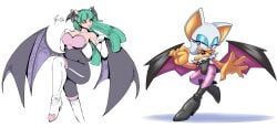 2d 2girls anthro big_breasts breasts collaboration cosplay costume_switch crossover darkstalkers female female_only green_hair head_wings large_breasts long_hair meta:tag_assistance_needed mobian mobian_(species) mobian_bat morrigan_aensland morrigan_aensland_(cosplay) multiple_artists multiple_girls novika outfit_swap rouge_the_bat rouge_the_bat_(cosplay) sega sonic_(series) sonic_adventure_2 sonic_the_hedgehog_(series) staryscythe succubus swapped_clothes wings