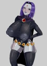 big_breasts big_nipples dc_comics event13 pose raven_(dc) stockings teen_titans tight_clothes tight_clothing tight_fit