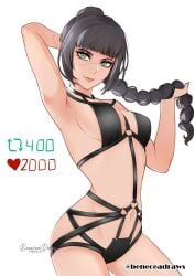 1girls solo female_only female female_focus long_hair armpits elbows collarbone shoulders fingers fingernails sideboob large_breasts breasts midriff belly navel belly_button thighs thick_thighs groin slim_waist slim_female narrow_waist slender_waist slender_body lean_figure wide_hips white_background simple_background upper_body highres high_resolution standing blunt_bangs looking_at_viewer digital digital_media digital_art digital_drawing digital_media_(artwork) digital_drawing_(artwork) 2d 2d_(artwork) 2d_artwork drawing black_hair black-haired_female green_eyes green-eyed_female tilted_head head_tilt ponytail hand_behind_head arm_behind_head posing posing_for_the_viewer posing_naked posing_nude nude naked nudity naked_female nude_female naked_woman half_naked half_nude semi_nude smile smiling smiley_face smiling_at_viewer closed_mouth_smile light_smile braid braids braided_hair braided_ponytail single_braid busty busty_female busty_girl adult adult_female mature_female mature large_boobs big_breasts big_boobs armpit armpit_peek hairless_armpits shaved_armpits armpit_crease inframammary_fold nipple_bulge inguinal_crease inguinal_ligament curvy curvy_figure curvy_body curvy_female curvy_hips bare_skin bare_shoulders bare_chest bare_arms bare_armpits bare_hands bare_midriff bare_belly bare_navel bare_hips bare_thighs bare_legs curvaceous curvaceous_figure curvaceous_body curvaceous_female curvaceous_hips exposed_skin exposed_shoulders exposed_chest exposed_arms exposed_armpits exposed_midriff exposed_belly exposed_navel exposed_hips exposed_thighs exposed_legs bikini swimsuit swimwear bikini_top bikini_bottom black_bikini black_swimsuit black_swimwear black_bikini_top black_bikini_bottom bikini_only halterneck seductive seductive_female seductive_woman seductive_pose seductive_posing sidelocks beneceadraws shadowheart baldur's_gate_3 baldur's_gate dungeons_and_dragons