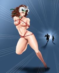 allthefantasies anna_marie bondage bound collar crotch_rope female female_focus femsub metal_collar png rogue_(x-men) rope running trying_to_escape x-men