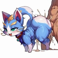 1boy 1girls ai_generated big_ass big_butt brax_(artist) civitai cum cumming feline feline feral fur hips league_of_legends sex_from_behind shortstack stable_diffusion tagme wide_hips yuumi_(lol)