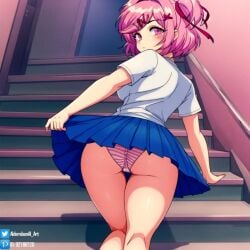 1female 1girls 2024 2d 2d_(artwork) ai_generated alderabanai_art ass blue_skirt blush breedable butt clothed clothed_female clothes clothing cute cute_girl doki_doki_literature_club female_focus fuckable fuckable_ass looking_at_viewer looking_back looking_back_at_viewer natsuki_(doki_doki_literature_club) nice_ass nice_legs panties pantsu pink_eyes pink_eyes_female pink_hair pink_hair_female presenting_hindquarters school_girl schoolgirl schoolgirl_uniform shimapan short_hair short_pink_hair skirt, skirt_lift