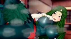 1boy 1boy1girl 1girls 3d eating_pussy head_between_legs head_between_thighs ibara_shiozaki izuku_midoriya izuku_midoriya_(cosplay) izuku_midoriya_(hero_outfit) licking_pussy my_hero_academia qxdt