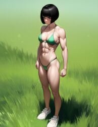 ai_generated bikini buttercup_(powerpuff_girls) fit_female infernokittie park, powerpuff_girls toned_female,aged_up