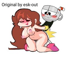 1boy 1girls ass crossover cuphead cuphead_(game) edited female friday_night_funkin girlfriend_(friday_night_funkin) pussy sex tagme