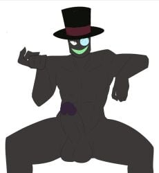 big_penis black_body black_hat_(villainous) looking_at_viewer muscular_male no_background pitch-black_skin sharp_teeth solo_male tagme tagme_(artist) top_hat villainous