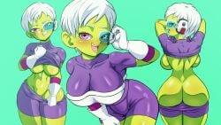 ass bigduck cheelai curvy curvy_body curvy_female curvy_figure dragon_ball dragon_ball_super female green_body green_skin huge_ass huge_breasts large_ass short_hair small_female tagme thick_thighs thin_waist tight_clothing tight_suit tiny_female white_hair wide_hips