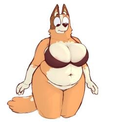 anthro areola areola_slip australian_cattle_dog big_breasts bluey_(series) bottomless bra bra_only breasts canid canine canis cattledog cbeebies chilli_heeler cleavage cleavage_overflow clothed clothing de4dset domestic_dog female herding_dog hi_res mammal mature_anthro mature_female overweight overweight_anthro overweight_female pastoral_dog slightly_chubby slightly_chubby_anthro slightly_chubby_female solo thick_thighs underwear underwear_only wide_hips