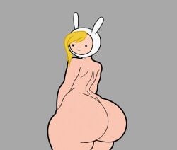 adventure_time ass ass_focus blonde_hair coldarsenal completely_nude curvy edit female fionna_the_human_girl from_behind grey_background huge_ass long_hair looking_at_viewer looking_back nude simple_background smile solo thick_thighs thighs wide_hips
