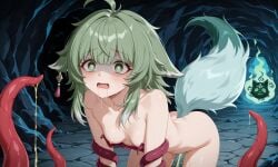ai_generated breeding_slave huohuo_(honkai:_star_rail) peeing small_breasts tentacle terrified