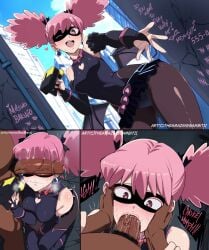1girls 2boys boku_no_hero_academia dark_skin dark_skinned_male my_hero_academia pale-skinned_female pale_skin pink_eyes pink_hair pop_step the_amazing_gambit vigilante:_my_hero_academia_illegals