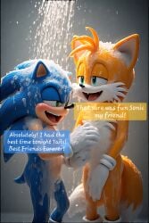 ai_generated comic comic_page gay showering showering_together soapy_bubbles sonic_the_hedgehog sonic_the_hedgehog_(film) tails tails_the_fox