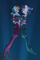 2014 2:3 2girls alternate_species anthro anthrofied armwear blush breast_grab breasts cleavage cleavage_cutout clothed clothing cutout duo ear_piercing elbow_gloves equid equine european_mythology female female/female fish friendship_is_magic gloves greek_mythology grin hair hand_on_breast handwear hasbro hi_res hippocampus horn krd krd_(oc) latex mammal marine merfolk my_little_pony mythological_creature mythological_equine mythology open_mouth piercing rainbow_dash_(mlp) ring smile split_form underwater unicorn vinyl_scratch_(mlp) water