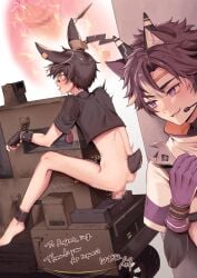 1boy anal anal_fluid anal_fluids anal_fluids_on_butt anal_object_insertion anal_orgasm anal_sex animal_ears ankles_bound ankles_tied arknights ayerscarpe_(arknights) bandage_on_nose bangs blush blushing_male bondage bondage_chair bottomless bottomless_male bouncing bouncing_on_dildo bunny_boy bunny_ears castle-3 chained chained_ankles chained_wrists colored crop_top crying crying_while_penetrated crying_with_eyes_open cuffs cuffs_(object) dildo dildo_penetration dildo_riding drool_string drooling ejaculating_cum ejaculation ejaculation_while_penetrated eyes_wide_open fingerless_gloves fleshlight fluid_on_ass fluids flushed gloves hands_tied highres legs_tied machine machine_bondage machine_sex male male_focus male_only malicious_intent malicious_smile object_insertion oc original_character panting pixiv pixiv_commission roger_ing shaking solo_focus spying spying_pov sweat sweating sweating_profusely tail tied_ankles tied_wrists turtleneck_crop_top undershirt wrists_bound wrists_tied yaoi