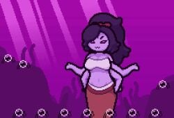 animated bikini_top black_hair black_sclera bow bubble bubbles dancing happy loop looping_animation mermaid mermaid_tail muffet no_sound okami_tomato pixel_animation pixel_art purple_eyes purple_skin purple_water spider sunbeam sunlight sunlight_rays swaying_hips undertale underwater water