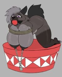 alexa_strand anthro ball_gag bent_over big_breasts bound breasts female gag hi_res hyena mammal nipple_chain nipple_piercing nipple_weights nipples nude piercing seiiartworks solo
