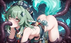 ai_generated all_three_filled breeding_slave huohuo_(honkai:_star_rail) raped small_breasts tentacle terrified
