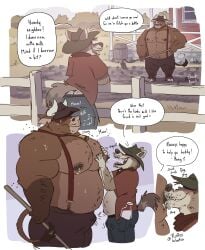 2025 absurd_res anthro anthro_on_anthro areola barazoku barrel belly biceps big_muscles big_pecs bite_mark bodily_fluids bottle bottomwear bovid bovine breastfeeding breath building bulge canid canine canis cattle claws clothed clothing container day dialogue drinking duo emanata english_text erection erection_under_clothing farmer fence fur garden genital_fluids hair hat headgear headwear hi_res hoe hooves horn house huge_muscles huge_pecs lactating male male/male male_lactation mammal milk milk_bottle milk_container multiple_scenes musclegut muscular muscular_anthro muscular_male navel nipple_fetish nipple_play nipple_suck nipples notched_ear onomatopoeia open_clothing open_mouth open_shirt open_smile open_topwear outside pants pec_grab pecs precum precum_through_clothing ruffus_woofus shirt signature size_difference smile sound_effects standing sucking suspenders sweat teeth text thick_arms thick_thighs tongue tongue_out tools topwear tuft wet wet_clothing wolf