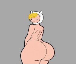 1boy adventure_time ass ass_focus blonde_hair coldarsenal completely_nude curvy edit femboy finn_the_human from_behind grey_background huge_ass looking_at_viewer looking_back nude short_hair simple_background solo standing thick_thighs thighs wide_hips