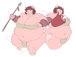 1girls anthro ass belly breasts brown_hair cleavage fat female female_focus female_only food furry hips large_ass large_breasts loincloth meat necklace orc orc_female overweight overweight_female pig spear stomach subakitsu sus_(pig) swine thick_thighs thighs transformation wide_hips