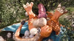 16:9 3d_(artwork) aquafreeze balls charizard digital_media_(artwork) dragon egg generation_1_pokemon genitals hi_res knot male mythological_creature mythological_scalie mythology nintendo oviposition pawpads pokemon pokemon_(species) scales scalie solo widescreen zharus_(aquafreeze)