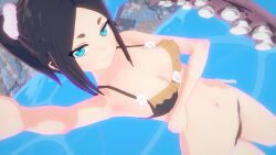 1girls 3d arm_under_breasts arm_up armpits beach bikini black_bikini black_hair blue_eyes breasts confident female female_only futoku_no_guild hi_res legs looking_at_viewer medium_breasts navel ocean pose posing seductive seductive_look seductive_smile sensual sexy smile tentacle thighs tokishikko_dana toxico_dannar twintails water