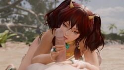 1boy 1girls 3d 3d_animation blender_(software) blender_eevee dead_or_alive dead_or_alive_xtreme_venus_vacation erection green_eyes handjob hetero horns kanna_(dead_or_alive) lazyprocrastinator oni outdoor_sex penis red_hair straight tagme video