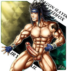 1boy abs balls erection fairy_tail gajeel_redfox gloves headband male male_only muscles muscular muscular_male nipples nude pecs penis piercings smile solo tattoo uncensored zarthy000