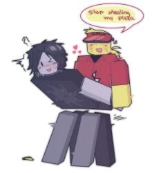 blocky_body clothed_sex elliot_(forsaken) english_text female forsaken_(roblox) gay gay_sex homosexual male male/male nonbinary roblox roblox_game robloxian speech_bubble standing standing_sex straight tagme tagme_(artist) text two_time_(forsaken)