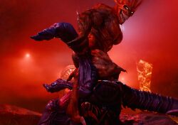 alien alien_(franchise) anthro autofellatio autofellatio_while_penetrated claws demon duo from_front_position genitals hi_res male male/male masturbating_while_penetrated masturbation mating_press oral oral_masturbation outofnecessity penetration penile penile_masturbation penis sex side_view snakehead404 xenomorph
