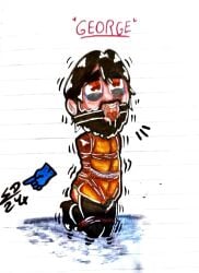 1boy 2024 ahe_gao ahegao_face black_hair bondage boner brown_hair erect_penis erection george_harrison long_hair male ring_gag rope_bondage self_upload submissive submissive_male the_beatles tied_up tongue tongue_out traditional_art yellow_submarine