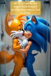 ai_generated comic comic_page gay gay_kissing gay_male gay_sex kissing penises_touching showering_together sonic_the_hedgehog tails tails_the_fox