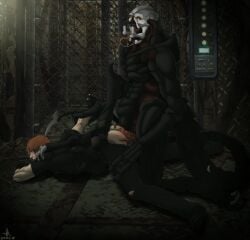 anal anal_sex bodily_fluids capcom duo from_behind_position hi_res human kneeling leon_kennedy male male/male mammal marukanitel penetration resident_evil saliva sex side_view tongue tongue_out verdugo_(resident_evil)