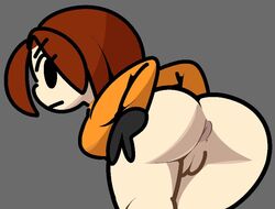 1girls anus ass black_eyes bottomless female female_only gloves hands_on_ass long_sleeves looking_at_viewer looking_back mii mii_gunner mii_gunner_(smash_4) mob_face nintendo pussy red_hair robbonp shirt solo super_smash_bros. super_smash_bros._for_nintendo_3ds_and_wii_u thick thick_thighs thighs wide_hips