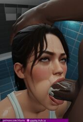 1girls 3d ai_generated azataai big_penis brown_eyes cheek_bulge chell dark-skinned_male dark_hair dark_penis dark_skin deep_blowjob deepthroat fellatio female female_focus fucked_silly generalbutch_(style) huge_cock interracial licking licking_penis looking_at_viewer male oral pale-skinned_female penis pleasure_face portal portal_(series) precum precum_drip rolling_eyes tank_top tongue tongue_out veiny_penis wet_tongue