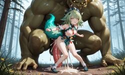 ai_generated covered_in_cum crying excessive_cum huohuo_(honkai:_star_rail) male male/female massive_penis orc orc_male orc_on_human size_difference small_breasts straight terrified