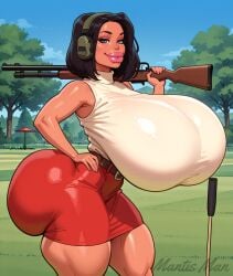 1girls ai_generated asian asian_female belt big_lips bimbo_body bimbo_lips bimbofied black_hair black_hair_female breasts_bigger_than_head civitai closed_mouth contrapposto curvy curvy_female curvy_figure dark-skinned_female dark_skin dark_skinned_female deviantart ear_protection female female_focus female_only gigantic_breasts golf_course hand_on_hip holding_object holding_shotgun holding_weapon huge_ass huge_butt huge_thighs king_of_the_hill looking_at_viewer mantis_man mature_female milf minh_souphanousinphone mother outdoors self_upload shotgun signature skirt sleeveless_turtleneck smiling smiling_at_viewer solo solo_female solo_focus stable_diffusion standing tan_skin thick_ass thick_hips thick_lips thick_thighs turtleneck voluptuous voluptuous_female watermark wide_hips wife