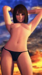 3d armpits arms_up bikini female heather_(shinytiddies) instagram looking_at_viewer shinytiddies small_breasts smiling solo_female summer sunset topless