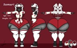 big_ass black_skin booty_shorts demon doopie enormous_ass grin gym_shorts horns huge_ass imp kimono oc original_character red_hair reference_sheet samuri_(stoopiedoopie) sharp_teeth sneakers tagme thighhighs two_tone_hair white_hair