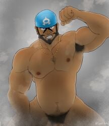 archie_(pokemon) armpit armpit_hair balls bara beard cyart facial_hair flaccid headkerchief male male_only muscles muscular nintendo nude penis pokemon solo solo_male team_aqua