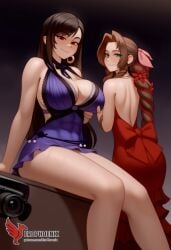 2d 2girls aerith_gainsborough ai_generated ass barefoot big_ass big_breasts blush bra couch dress erophoenix feet female female_focus final_fantasy final_fantasy_vii final_fantasy_vii_rebirth final_fantasy_vii_remake indoors jewelry large_breasts long_hair multiple_girls naked navel panties patreon_username purple_bra purple_panties red_bra red_eyes red_panties sitting small_breasts smile soles sweat sweating thick_thighs thighs tifa_lockhart underwear yuri yuri