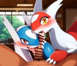 ai_generated fanbo_(ai_artist) fellatio incest latias latios mmf mmf_threesome pokemon pokemon_(species) pokemon_rse