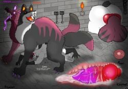 anthro ass bear bodily_fluids canid canid_demon canine cum demon duo female feral genital_fluids genitals giant_panda hellhound impregnation interspecies interspecies_impregnation knotting male male/female mammal mythological_canine mythological_creature mythology naturalwolf pussy questionable_consent simple_background